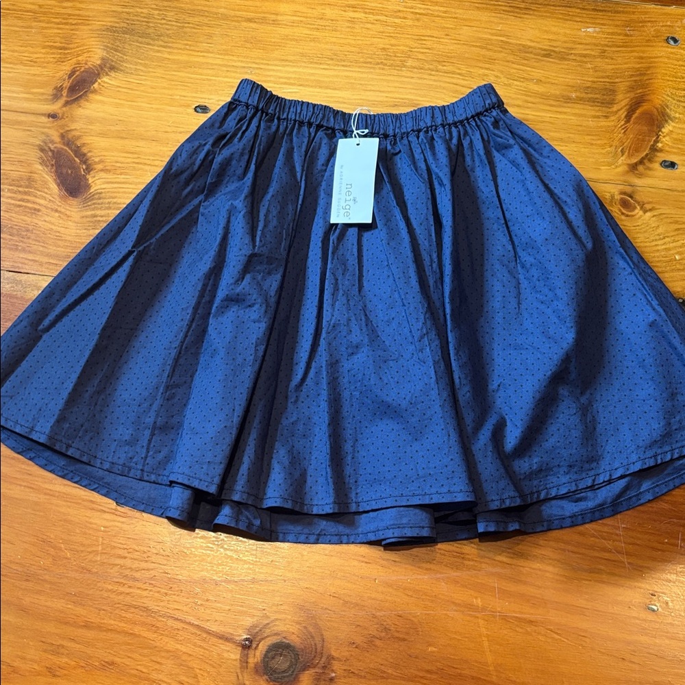 New! NEIGE 6 Navy Skirt w/Brown Tiny Polka Dots